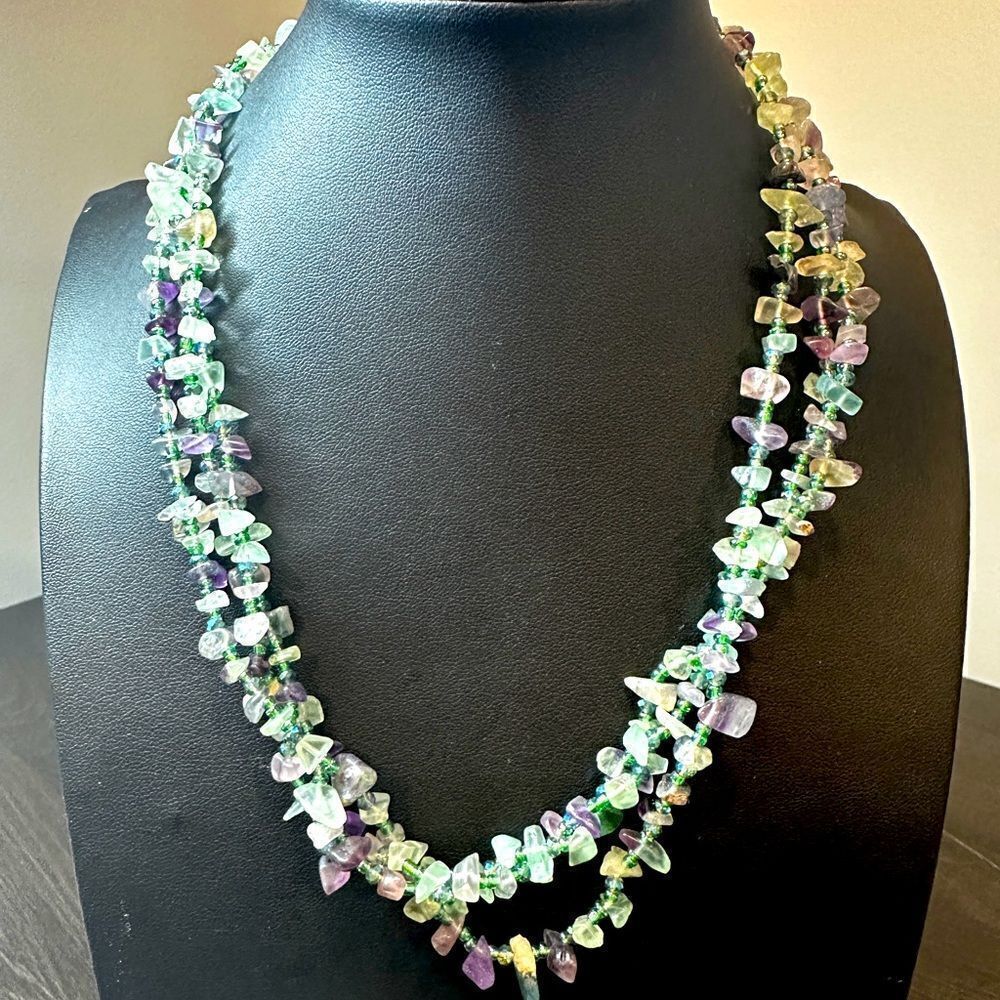 18" Three strands of Genuine fluorite and glass seed bead necklace!